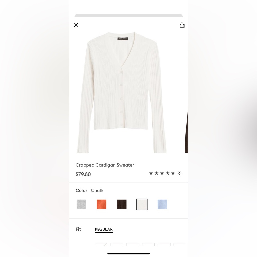NWT Banana Republic Cropped Cardigan Sweater, Chalk White Xs